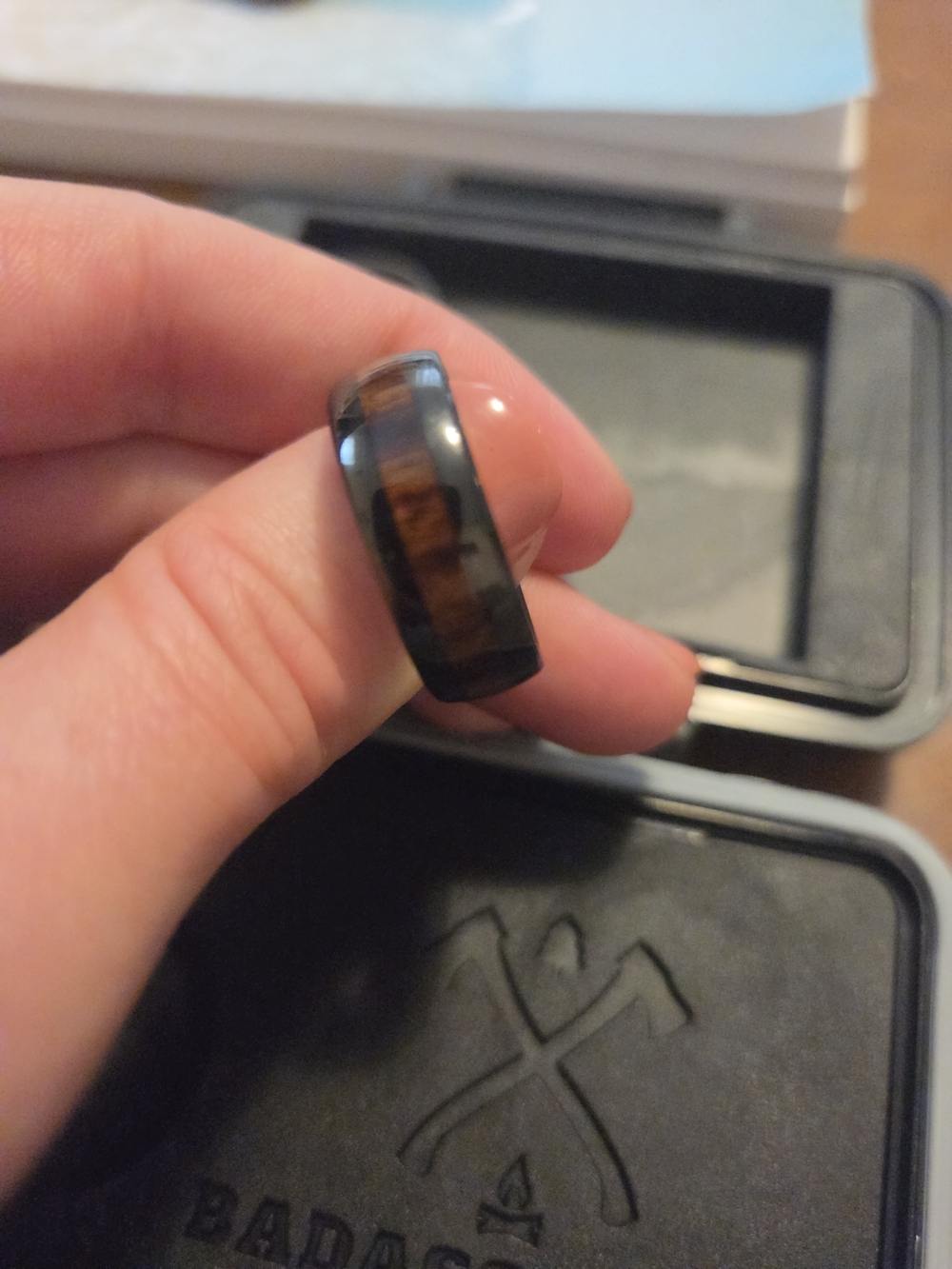 The Cowboy Black Tungsten Ring with Koa Wood Inlay - Manly Bands - Picture 5 of 5